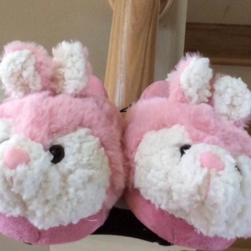 Pink Bunny Slippers Girls Plush House Shoes 11/12 New Comfy